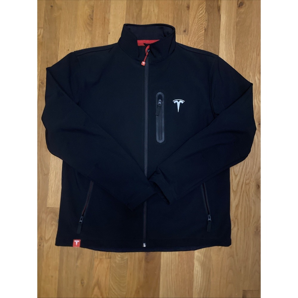 Tesla Motors Corporate Jacket Mens Large Black Softshell Fleece Lined Full Zip